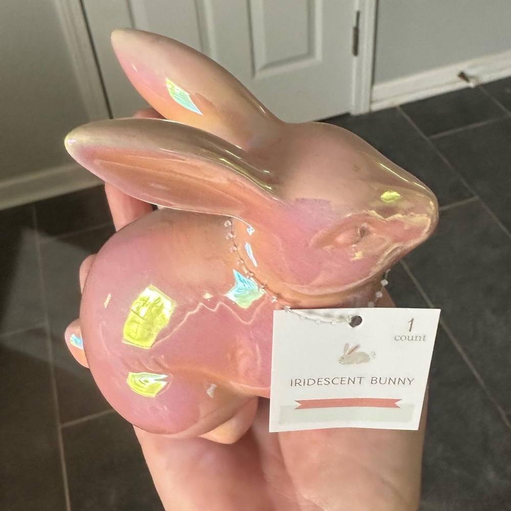 NEW Pink Iridescent Retro Ceramic Easter Rabbit Bunny Figurine Target NWT 2024